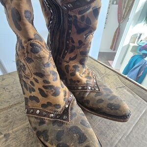 LIBERTY Black Leopard Print Heeled Boots
